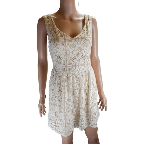 Jodi Kristopher Lace Fit and Flare Sleeveless Dress Womens Size 9 Cream - Picture 11 of 12